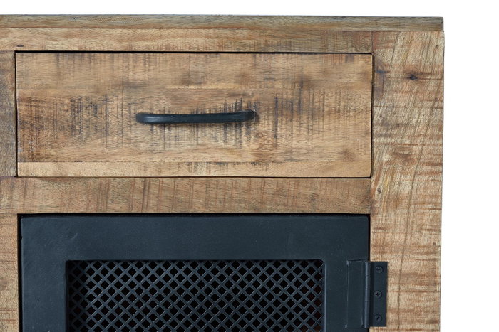 GINER Y COLOMER Buffet industriel en bois de manguier et métal naturel - 85 cm H x 100 cm L x 38 cm P